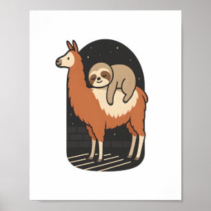 Sloth Riding Llama Poster