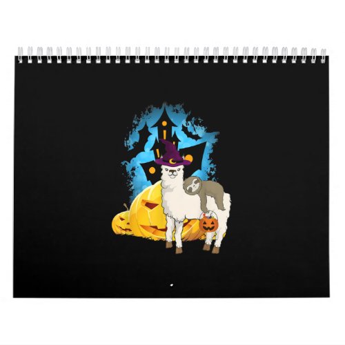 Sloth Riding Llama Scary Witch Moon Halloween Calendar