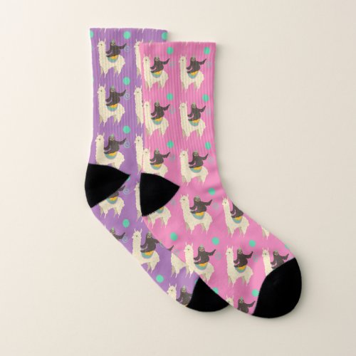 Sloth Riding Llama Socks