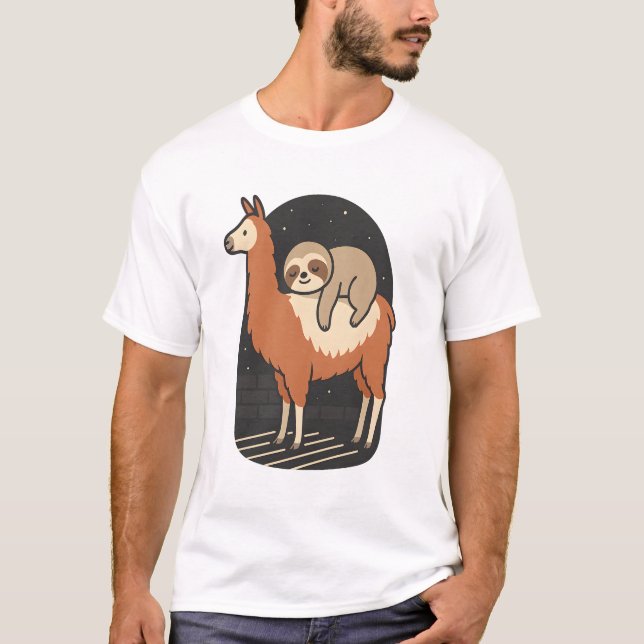 Sloth Riding Llama T-Shirt (Front)