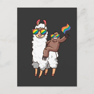 Sloth Riding Llama with Sunglasses Equality LGBT Postcard