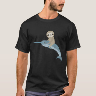Sloth riding Narwhal Unicorn of the Sea men women  T-Shirt