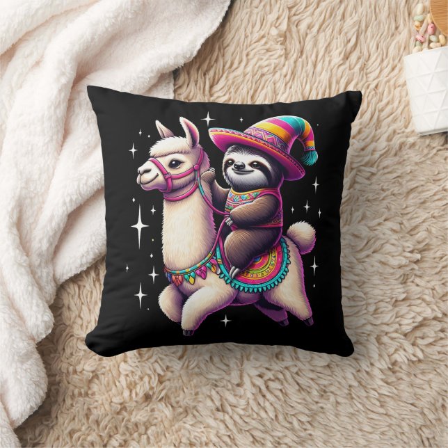 Sloth Riding On Llama Cute Animals Kids Boys Girls Throw Pillow (Blanket)