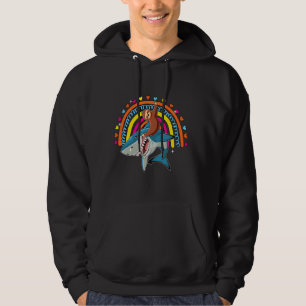 Sloth Riding Shark Funny Zoo Animal Rainbow Hearts Hoodie