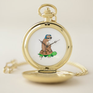 Sloth Riding Turtle - Lazy Sloth T Shirt Gift T-Sh Pocket Watch