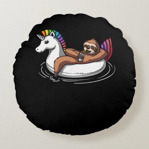 Sloth Riding Unicorn Float Pool Party Round Pillow