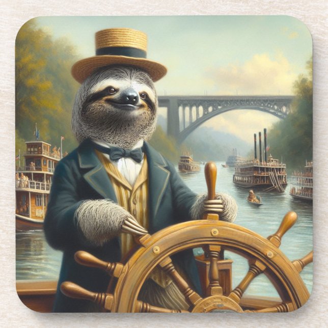 Sloth Riverboat Captain Beverage Coaster (Front)