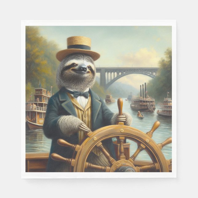 Sloth Riverboat Captain Napkins (Front)
