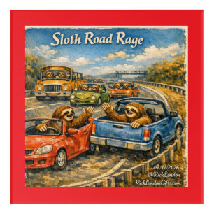 Sloth Road Rage – Rockwell‑Inspired Watercolor Car Acrylic Print