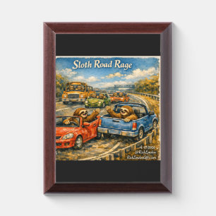 Sloth Road Rage – Rockwell‑Inspired Watercolor Car Award Plaque