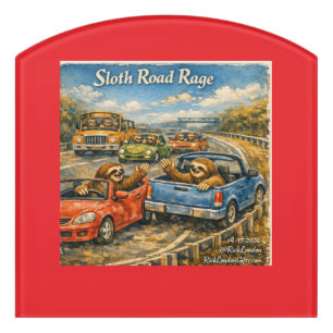 Sloth Road Rage – Rockwell‑Inspired Watercolor Car Door Sign