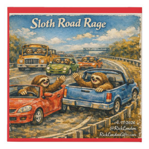 Sloth Road Rage – Rockwell‑Inspired Watercolor Car Faux Canvas Print