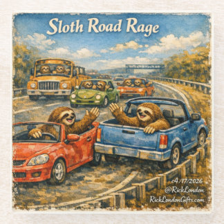 Sloth Road Rage – Rockwell‑Inspired Watercolor Car Glass Coaster