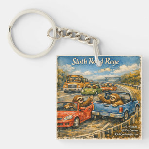 Sloth Road Rage – Rockwell‑Inspired Watercolor Car Keychain