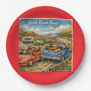 Sloth Road Rage – Rockwell‑Inspired Watercolor Car Paper Plates