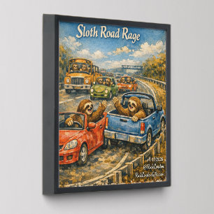 Sloth Road Rage – Rockwell‑Inspired Watercolor Car Peel And Stick Photo Tile