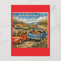 Sloth Road Rage – Rockwell‑Inspired Watercolor Car