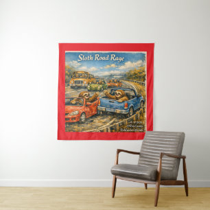 Sloth Road Rage – Rockwell‑Inspired Watercolor Car Tapestry