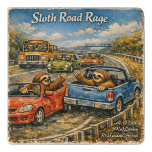 Sloth Road Rage – Rockwell‑Inspired Watercolor Car Trivet