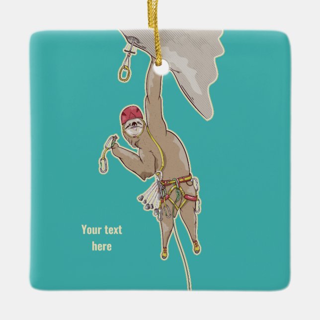 Sloth Rock Climber Trad gear Ceramic Ornament (Front)