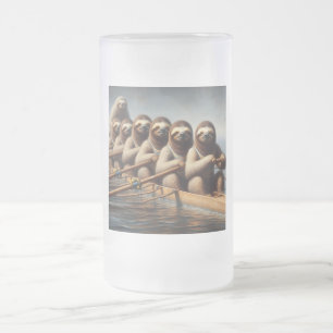 Sloth Rowing Team Frosted Glass Beer Mug