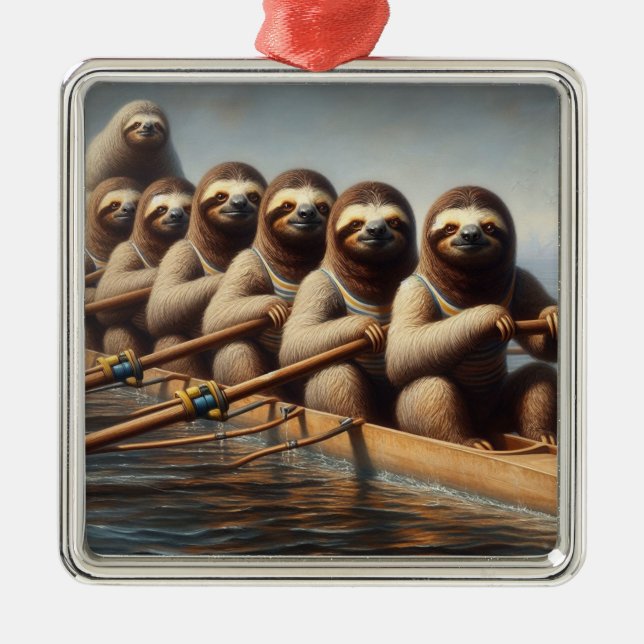 Sloth Rowing Team Metal Ornament (Front)