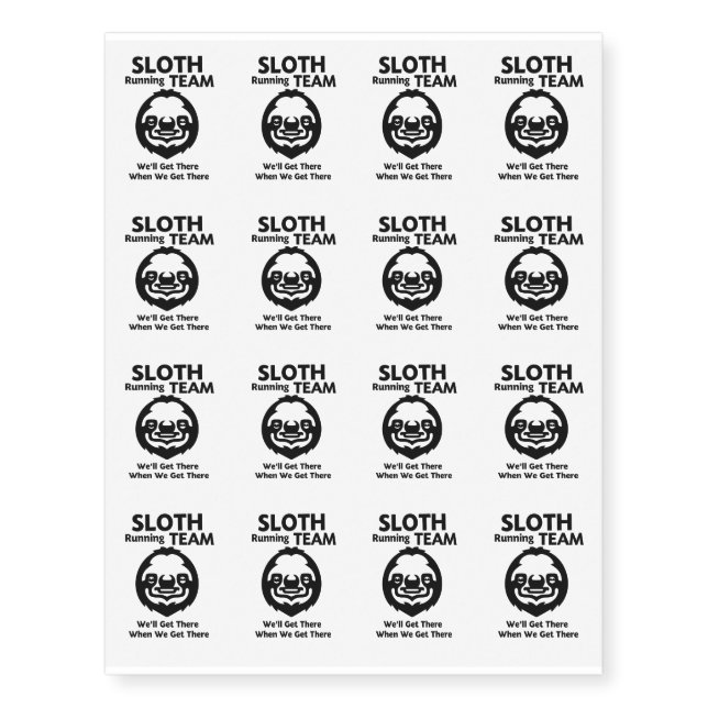 Sloth Running Team Funny Running Temporary Tattoos (Front)