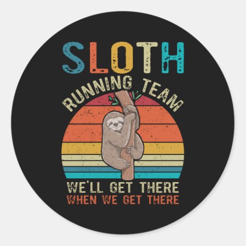 Sloth Running Team Vintage Retro Sunset Classic Round Sticker