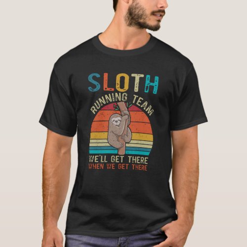 Sloth Running Team Vintage Retro Sunset T_Shirt