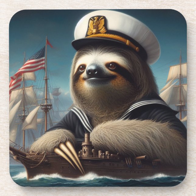 Sloth Sailor Beverage Coaster (Front)