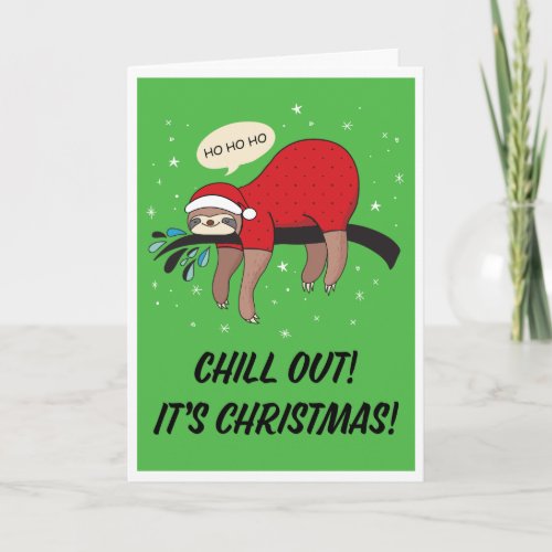 Sloth Santa Chill Out is Christmas Holiday Card