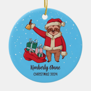 Sloth Santa Christmas Animal Snowy Winter Holiday Ceramic Ornament
