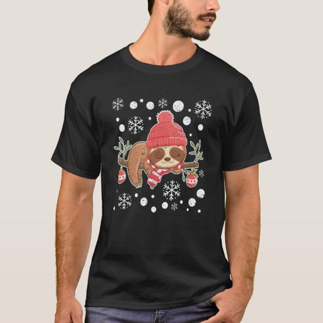 Sloth Santa Claus Animal  XMas PJs Christmas Pajam T-Shirt (Front)
