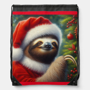 Sloth Santa Claus Drawstring Bag