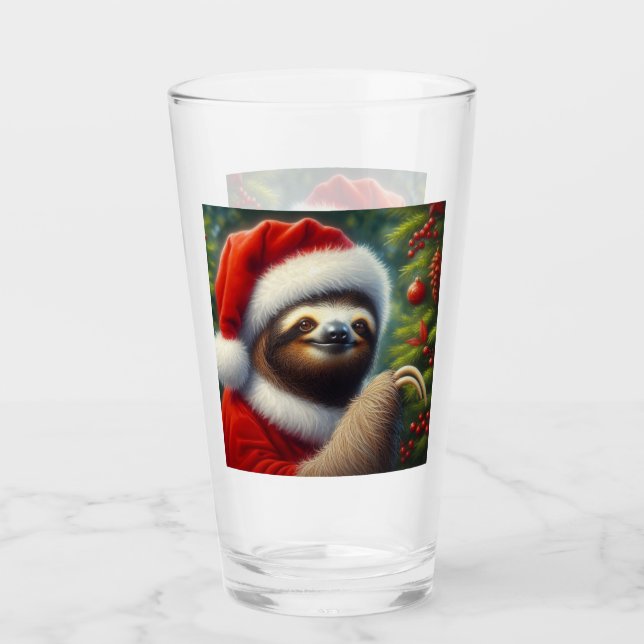 Sloth Santa Claus Glass (Front)