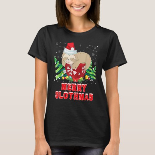 Sloth Santa Hat Christmas Pajama Sloth Lover Ugly T-Shirt