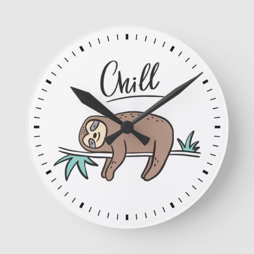 Sloth Says Chill Round Clock