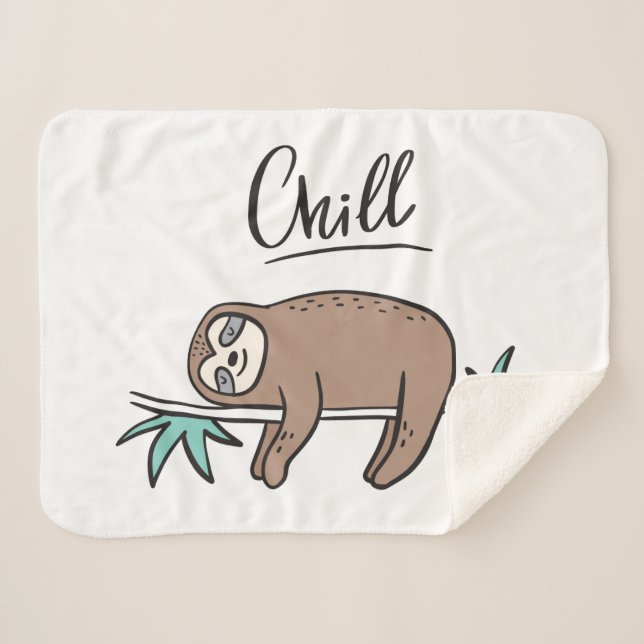 Sloth Says Chill Sherpa Blanket (Front (Horizontal))