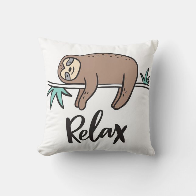 Sloth Says Relax Throw Pillow (Front)