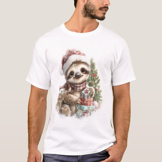 Sloth Shirt Christmas Santa Hat (Front)