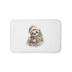 Sloth Shirt Christmas Santa Hat Bath Mat