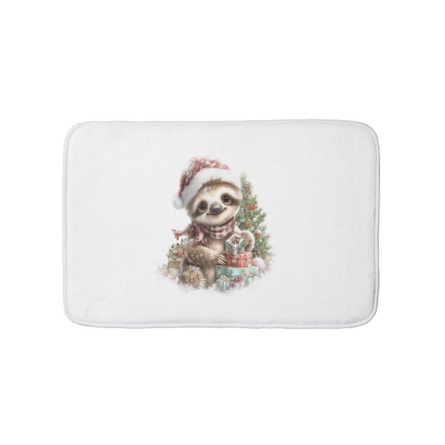 Sloth Shirt Christmas Santa Hat Bath Mat (Front)