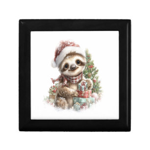 Sloth Shirt Christmas Santa Hat Gift Box