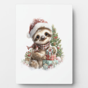 Sloth Shirt Christmas Santa Hat Plaque
