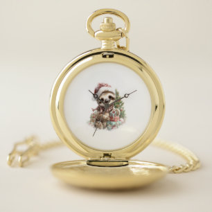 Sloth Shirt Christmas Santa Hat Pocket Watch