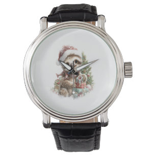 Sloth Shirt Christmas Santa Hat Watch