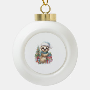 Sloth Shirt Safari Christmas Santa Ceramic Ball Christmas Ornament
