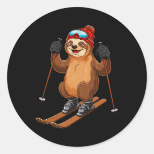 Sloth Skiing Adventure Winter Sports Classic Round Sticker