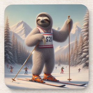 Sloth Skiing Beverage Coaster