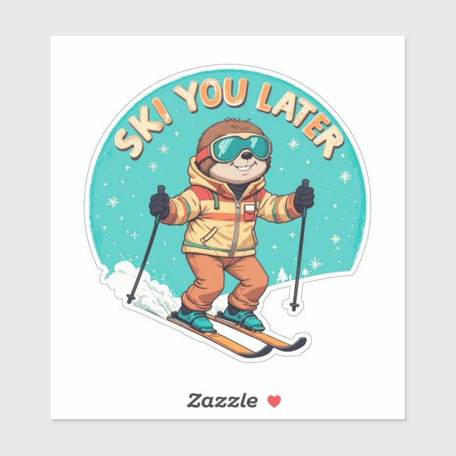 Sloth Skiing - Funny Winter Sloth Ski You Later Sticker (Sheet)